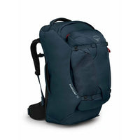 Blue backpack with visible branding on a white background