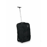 Black rolling suitcase with Osprey logo on a white background