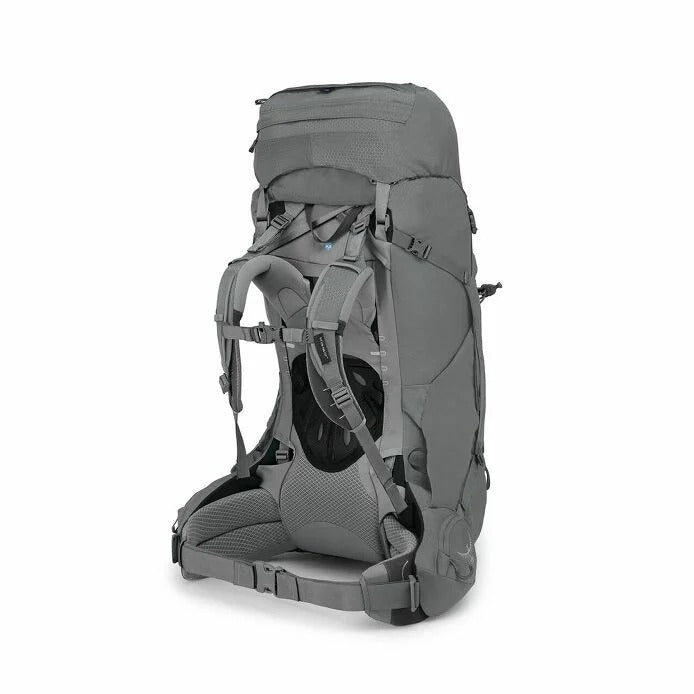 Gray hiking backpack on a white background