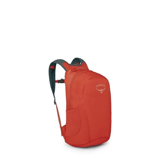 Red Osprey backpack on a white background