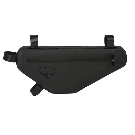 Black Osprey bikepacking bag on a white background