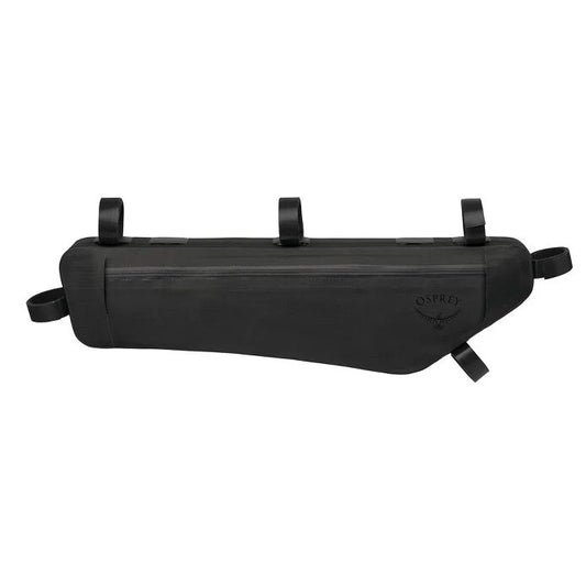 Black bike frame bag with Osprey logo on a white background