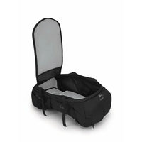Black baby carrier with open lid on a white background
