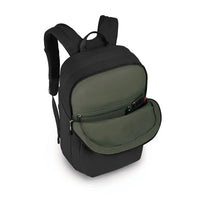 Black and green backpack on a white background