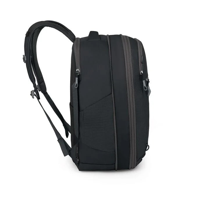 Black backpack on a white background