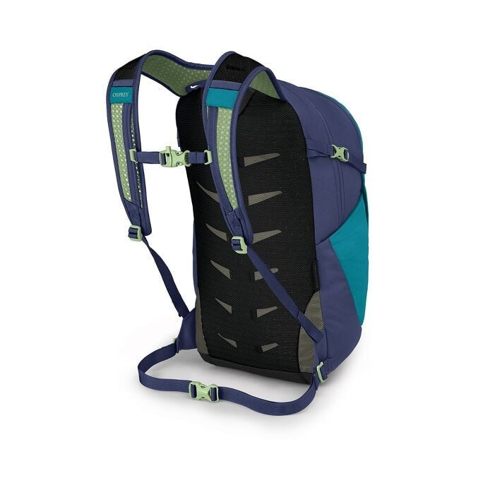 Blue and black hydration backpack on a white background