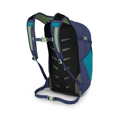 Blue and black hydration backpack on a white background