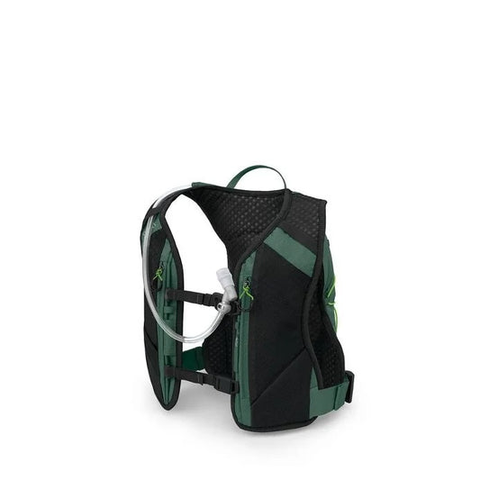 Black and green hydration backpack on a white background