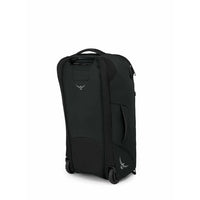 Black suitcase with a visible brand logo on a white background