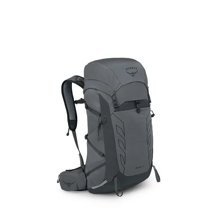Gray Osprey hiking backpack on a white background
