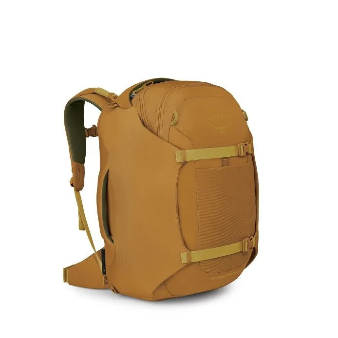 Barley brown travel backpack with front pocket and padded shoulder strap