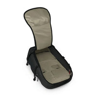 Black and beige backpack on a white background