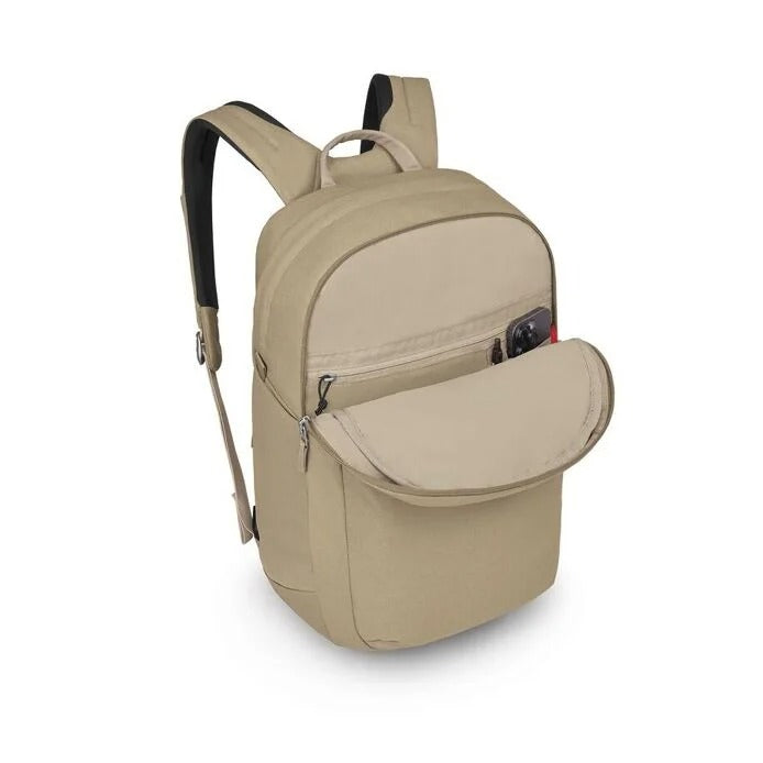 Beige backpack on a white background