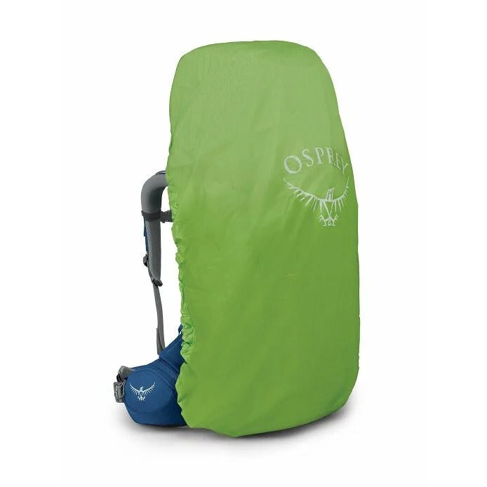 Green backpack cover with Osprey logo on a white background