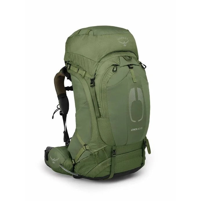 Green hiking backpack on a white background