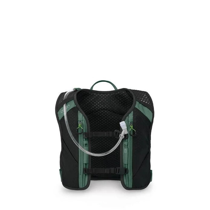 Black and green hydration vest on a white background