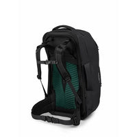 Black backpack with green interior on a white background