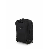 Black suitcase with a brand logo on a white background