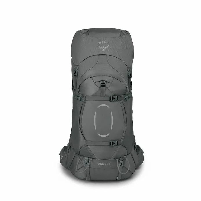 Gray Osprey hiking backpack on a white background