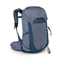 Gray and blue Osprey backpack on a white background
