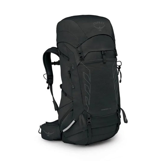 Black Osprey hiking backpack on a white background
