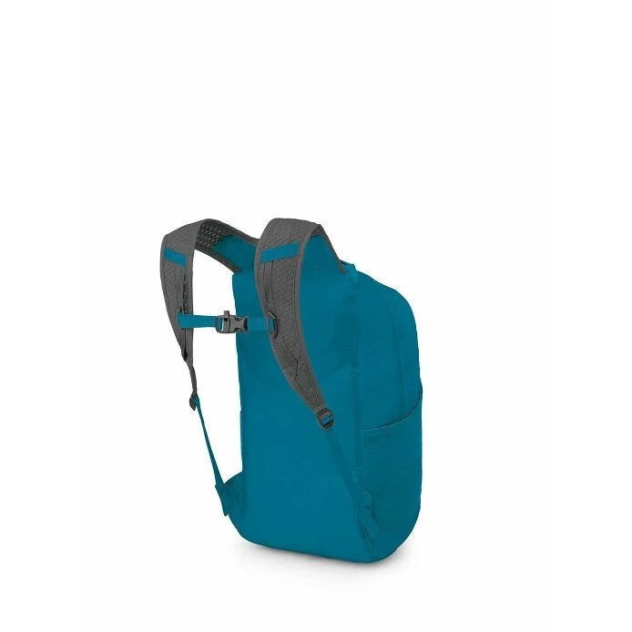Teal backpack with gray straps on a white background