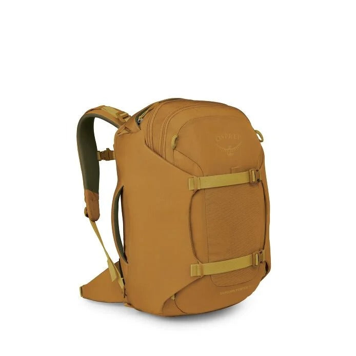 Barley brown travel backpack with side carry handle and compression straps