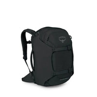 Black 30L travel backpack with OSPREY patch, padded back panel, and buckle straps
