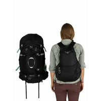 Black hiking backpack shown from front and back on a white background