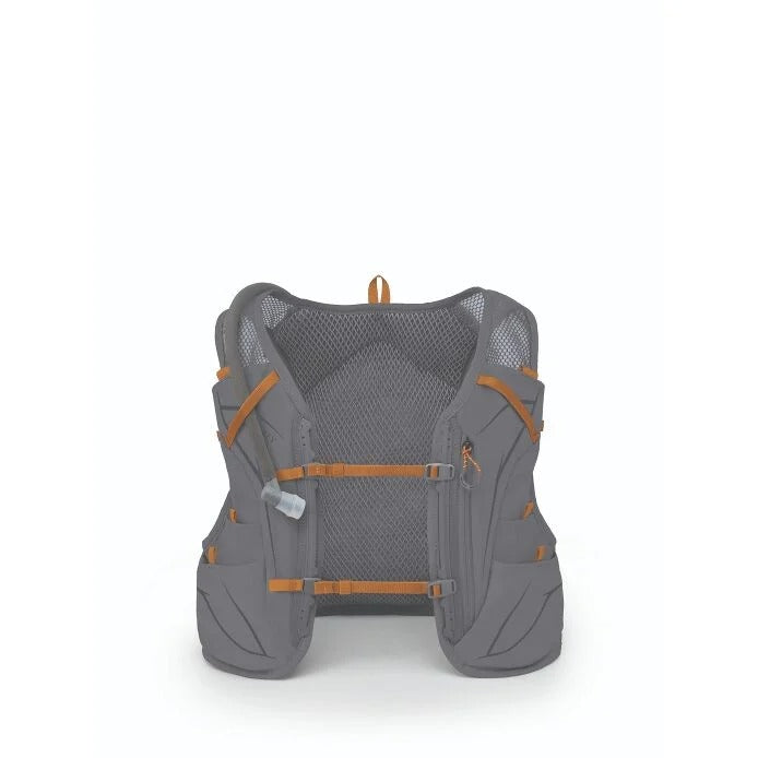 Gray and orange hydration vest on a white background