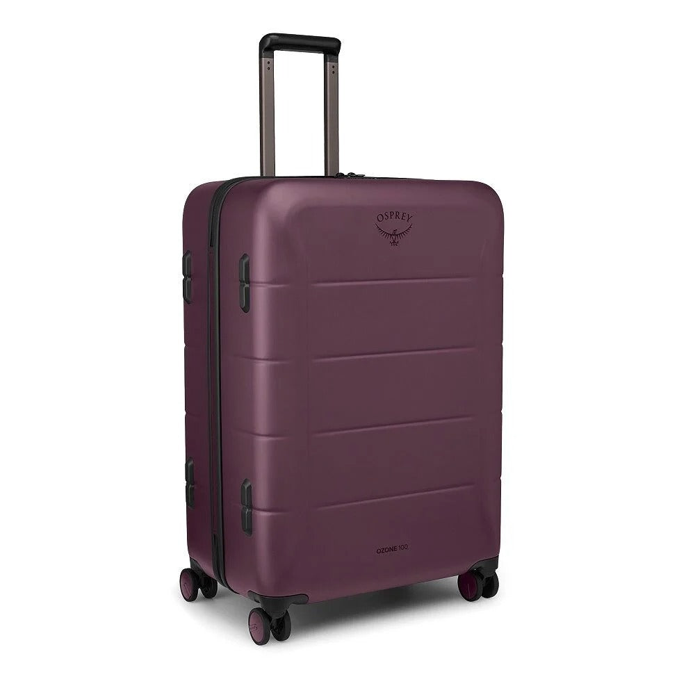 Moody burgundy hardside suitcase with telescoping handle and spinner wheels