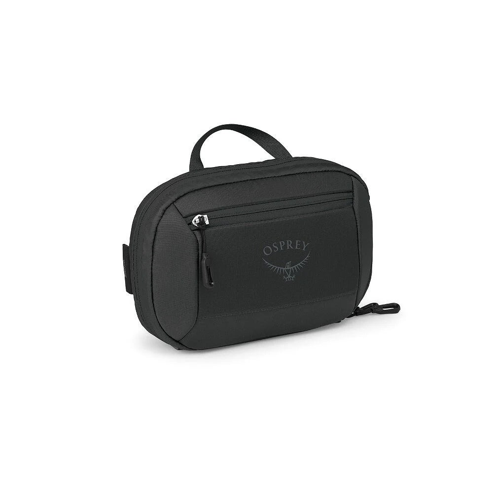 Small Osprey travel sling bag, black with front zip pocket and side handle