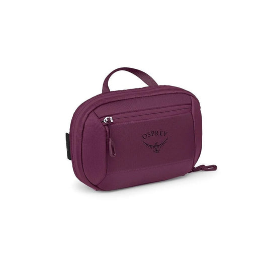 Small Osprey travel sling bag, moody burgundy with front zip pocket and side handle
