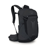 Black hiking backpack with front zip pocket and adjustable shoulder straps