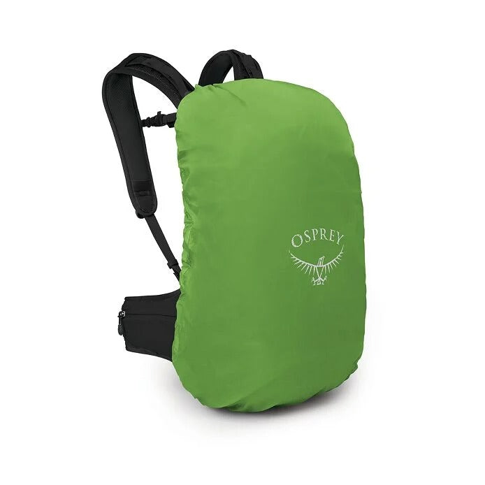 Green backpack cover with Osprey logo on a white background