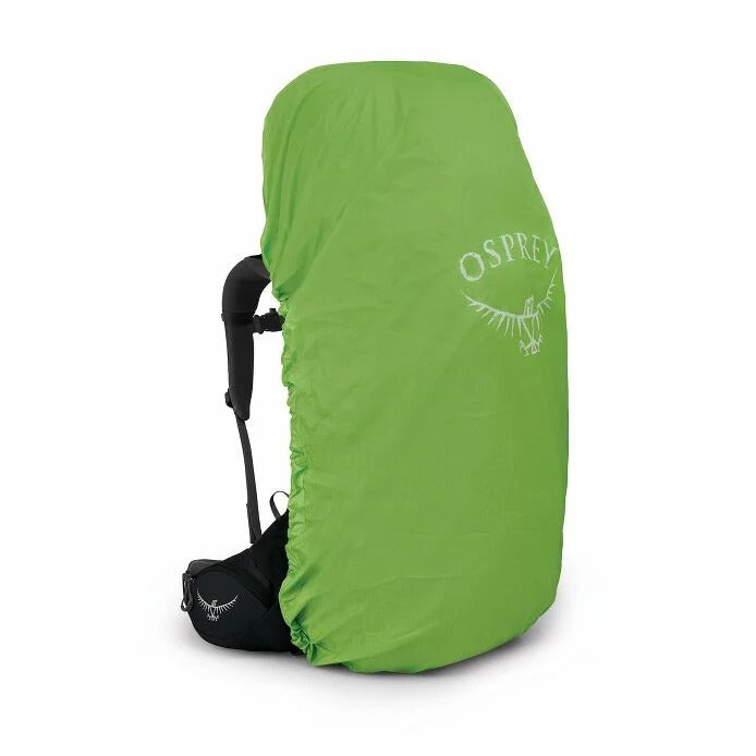 Green backpack cover with Osprey logo on a white background