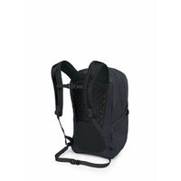 Black 30L backpack side view with wide handle and adjustable shoulder strap