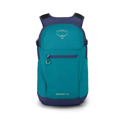 Teal and navy Osprey backpack on a white background
