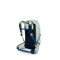 Light gray and blue backpack on a white background