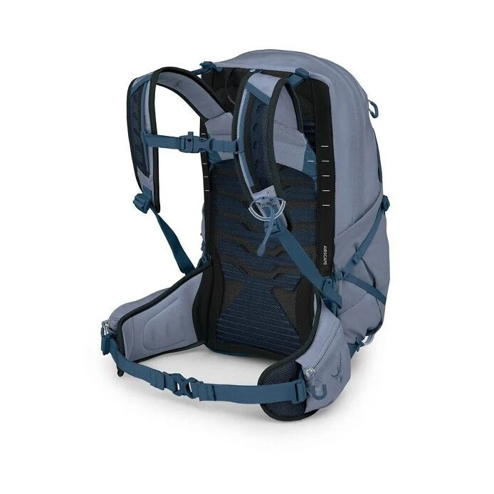 Gray and blue backpack on a white background
