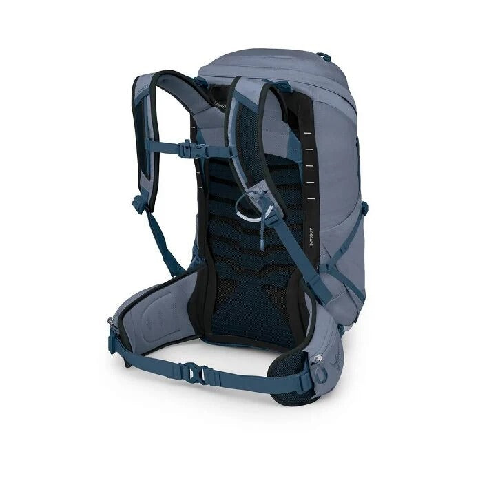 Gray and black backpack with visible brand logo on a white background