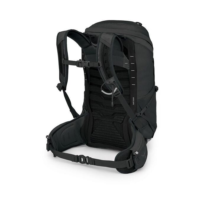 Black backpack on a white background