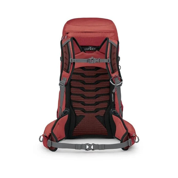 Red Osprey backpack on a white background