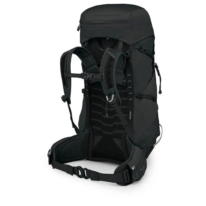 Black hiking backpack on a white background