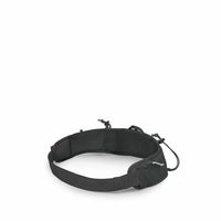 Black running belt side view with elastic bands and adjustable drawcord ties