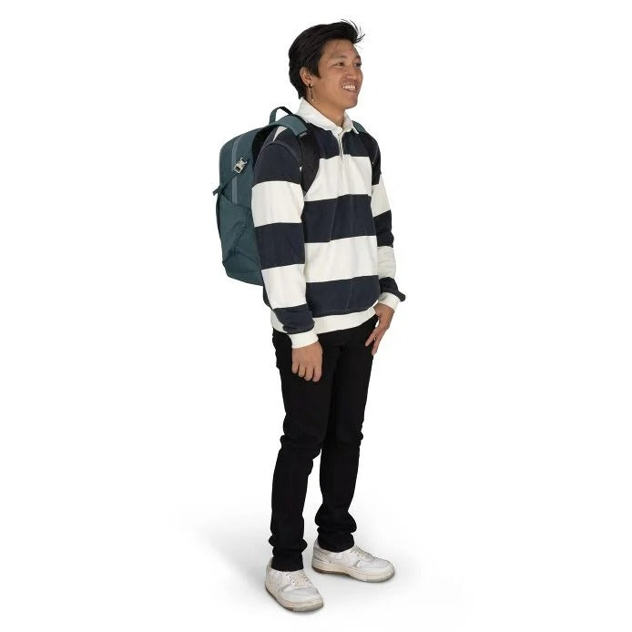 Teal daypack backpack with front pocket and adjustable shoulder straps