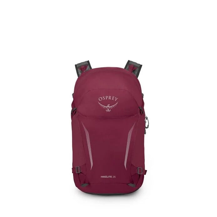 Maroon Osprey backpack on a white background