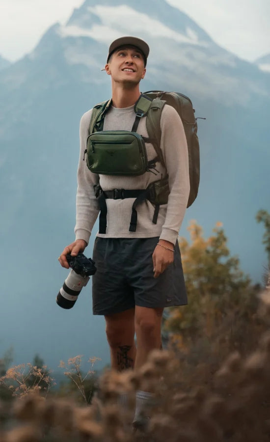 Person hiking in mountains